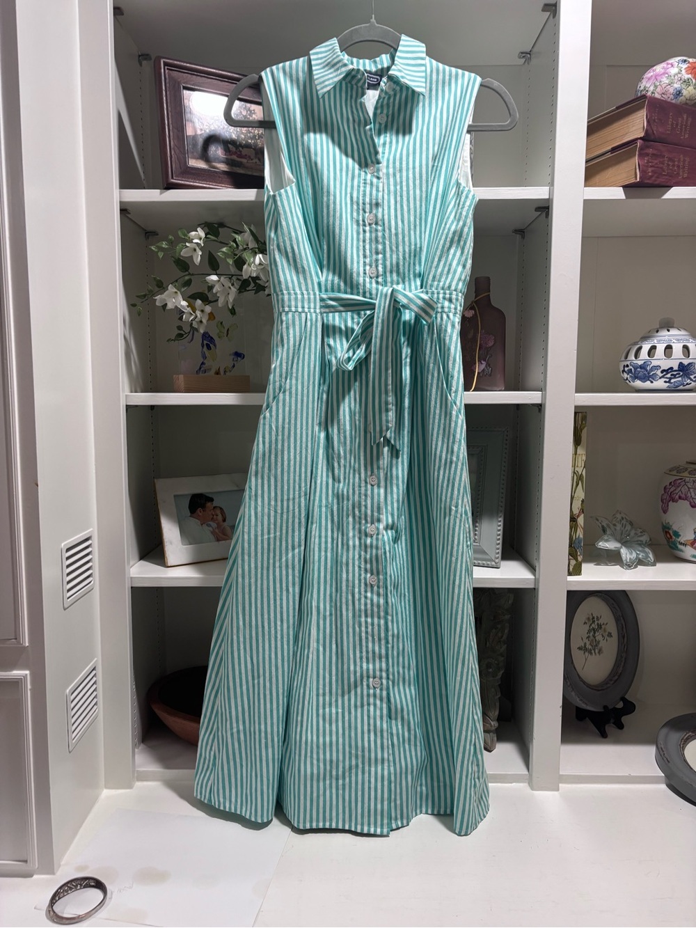 Duffield Lane Green and White Striped Shirt Dress - Picture 3 of 8